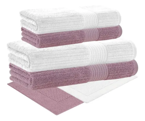 Jogo 6 Pçs Canelado Toalhas Banhão Rosto Tapete Buddemeyer